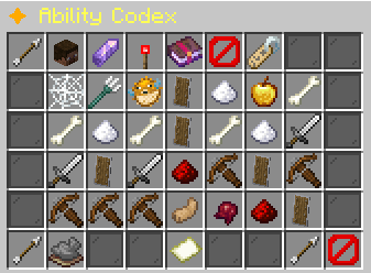 Ability Codex: ability entries, search, filters and navigation.