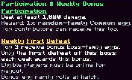 Participation & Weekly Bonus card with separate contribution and weekly rewards.